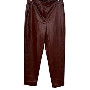French Connection Pants Size 6 Brown Crolenda Faux Leather Tapered Trouser NEW